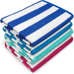 4-Pack: 30" x 60" Ultra-Soft 100% Cotton Striped Pool Cabana Hotel Beach Towels