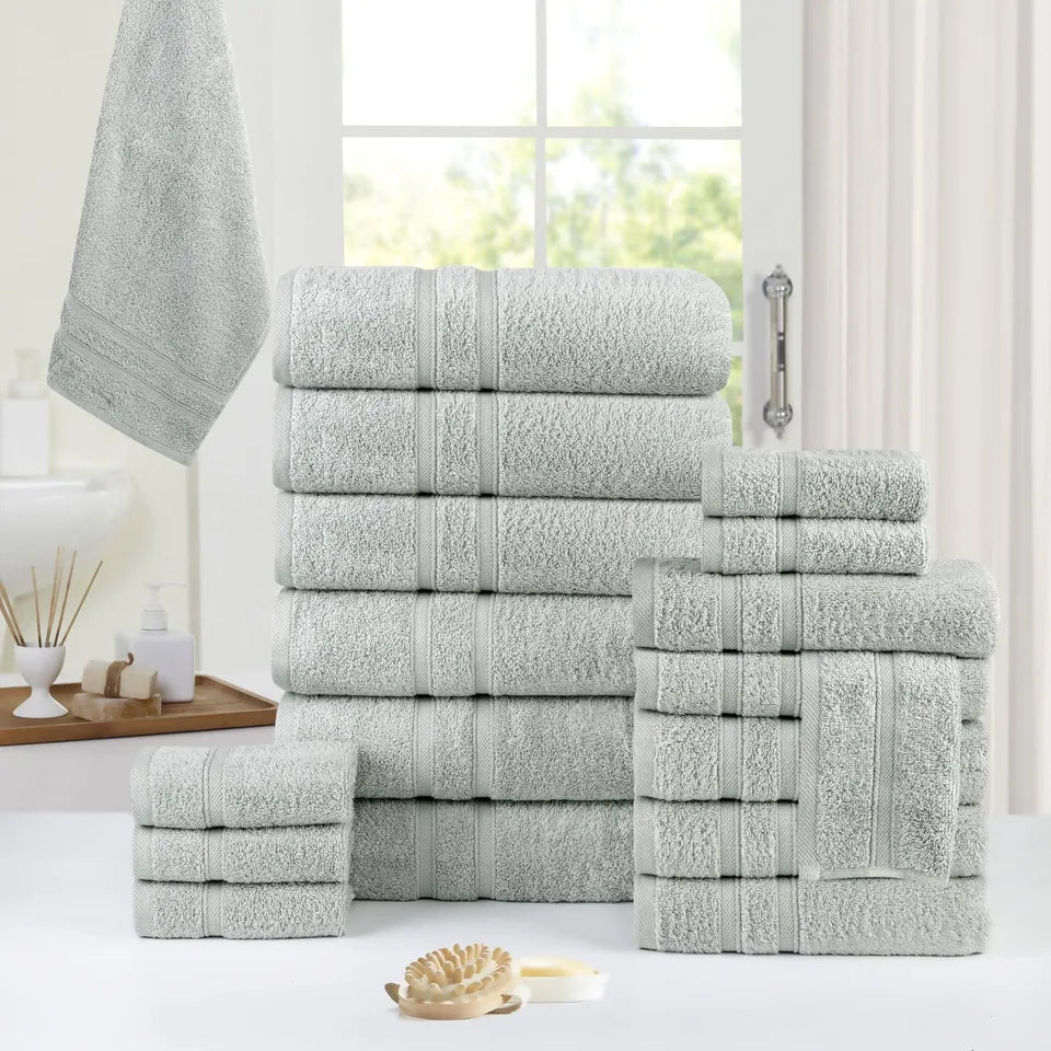 18-Piece: Bibb Home Zero Twist Egyptian Cotton Towel Set