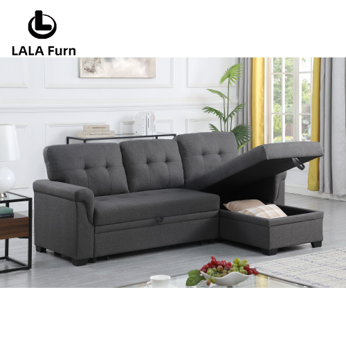 Lucca 84" Dark Gray Linen Reversible Sleeper Sectional Sofa with Storage Chaise