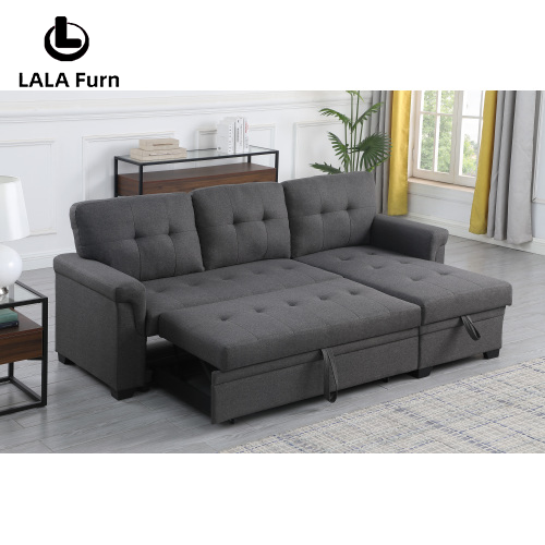 Lucca 84" Dark Gray Linen Reversible Sleeper Sectional Sofa with Storage Chaise