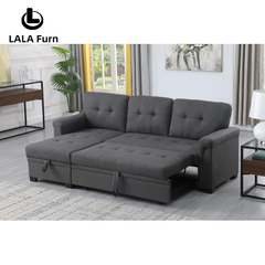 Lucca 84" Dark Gray Linen Reversible Sleeper Sectional Sofa with Storage Chaise