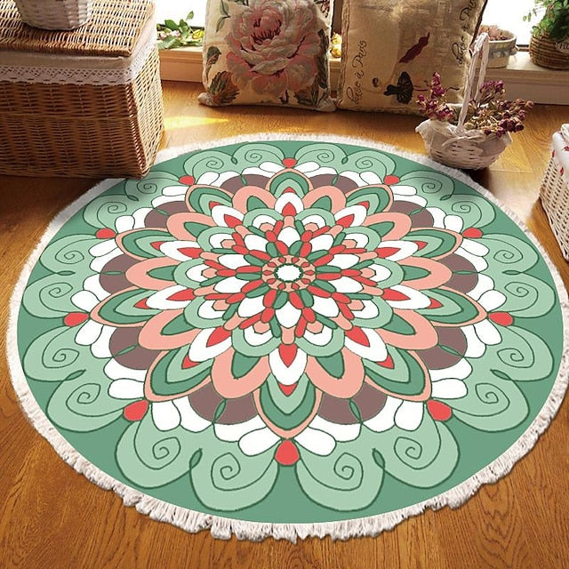 Mandala Tassel Round Carpet Area Rug Ethnic Style Room Living Room Bedroom Coffee Table Floor Mat