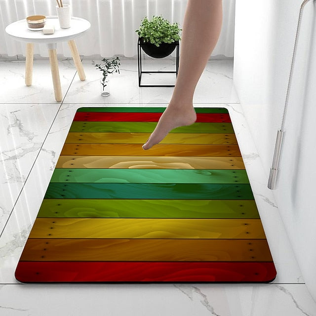 Diatomaceous Earth Bath Mat Color Stripe Pattern Super Absorbent Bathroom Rug Door Mat New Design