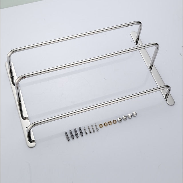 Multilayer Towel Rack Contemporary Stainless Steel Bathroom Shelf with 3-towel Bar Wall Mounted Polished Silvery 1PC 45CM