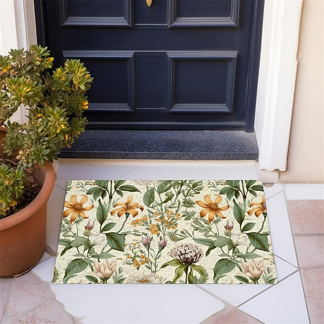 Green Yellow Floral Doormat Floor Mats Washable Rugs Kitchen Mat Non-Slip Oil Proof Rug Indoor Outdoor Mat Bedroom Decor Bathroom Mat Entrance Rug