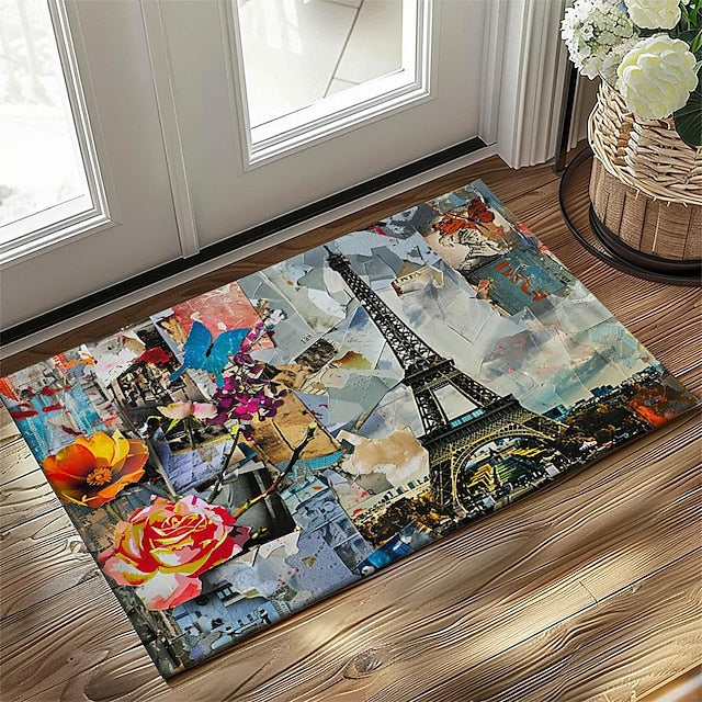 Graffiti Doormat Kitchen Mat Floor Mat Non-Slip Area Rug Oil Proof Rug Indoor Outdoor Mat Bedroom Decor Bathroom Mat Entrance Rug Eiffel Tower