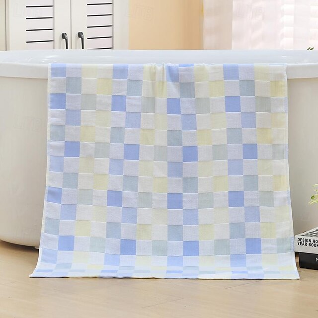 Cotton Gauze Bath Towel Double Hug Quilt Color Checkered Beach Towel Cotton Bath Towel