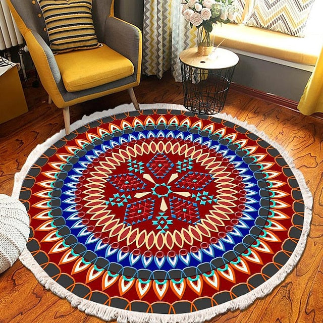 Mandala Tassel Round Carpet Area Rug Ethnic Style Room Living Room Bedroom Coffee Table Floor Mat