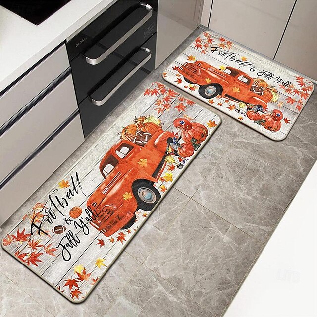 Autumn Pumpkin Truck Area Rug Kitchen Mat Non-Slip Oil Proof Floor Mat Livingroom Rug Indoor Outdoor Mat Bedroom Decor Bathroom Mat Entrance Rug Door Mat