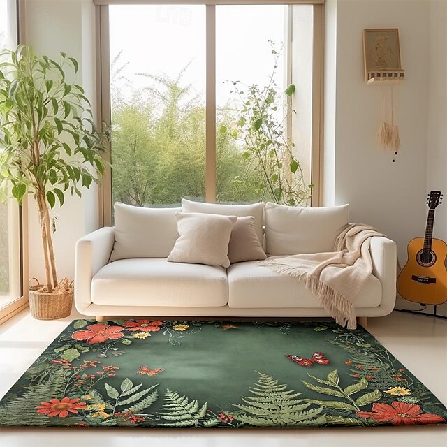 Green Butterfly Plant Area Rug Kitchen Mat Non-Slip Oil Proof Floor Mat Livingroom Rug Indoor Outdoor Mat Bedroom Decor Bathroom Mat Entrance Rug Door Mat