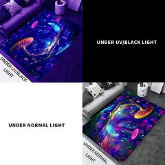 Mushroom Landscape Blacklight Rug Carpet Floor Mat UV Reactive Glow in the Dark Rug Large Non-Slip Rug Mat Carpet for Room Decor