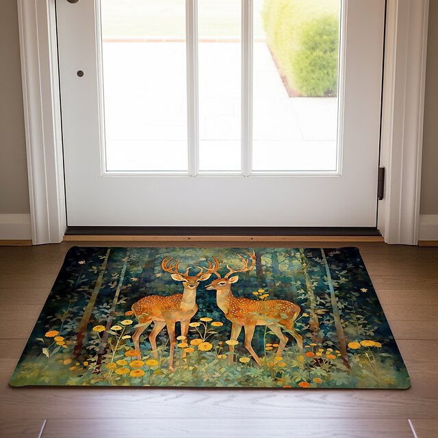 Elk Animal Doormat Floor Mats Washable Rugs Kitchen Mat Non-Slip Oil Proof Rug Indoor Outdoor Mat Bedroom Decor Bathroom Mat Entrance Rug