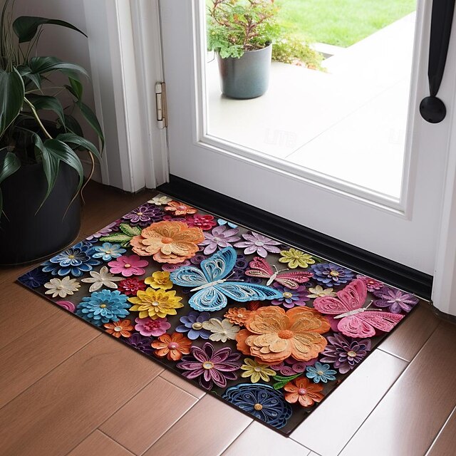 Folk Art Butterflies Doormat Floor Mats Washable Rugs Kitchen Mat Non-Slip Oil Proof Rug Indoor Outdoor Mat Bedroom Decor Bathroom Mat Entrance Rug