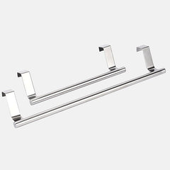 2 Pieces Punch Free Door Rear Hook Towel Rack Over Door Stainless Steel Single-bar Towel Rack Bathroom Kitchen Non-perforated Towel Rail Rag Rack Shelf Hanger