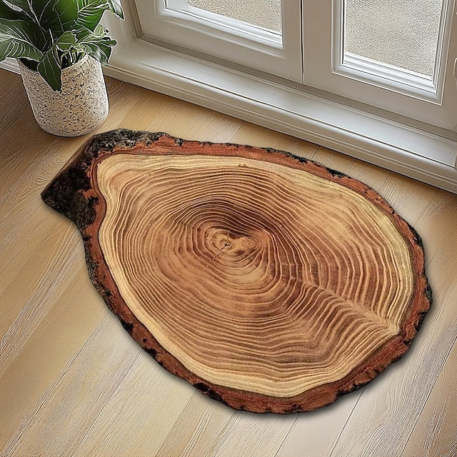 Door Mat Floor Mat Non Slip Ring of Tree 3D Trunk Wooden Log Print Area Rug Bath Mat Waterasorb for Indoor Outdoor Patio Bedroom Kitchen Office