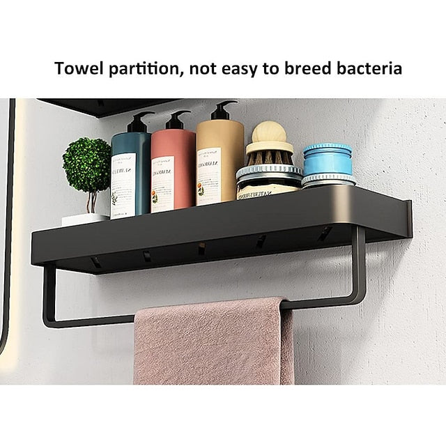 Shower Caddy Bathroom Shelves Wall Mounted Black Storage Organizer Rack Bathroom Kitchen Bathroom Hardware Pendant Bathroom Shelf Space Aluminum Shower Rack Corner Shelf Square Bath Shower Shelf