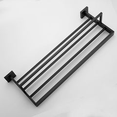 Towel Rack Multifunction Premium Design Stainless Steel Bathroom Shelf Wall Mounted Matte Black 1pc