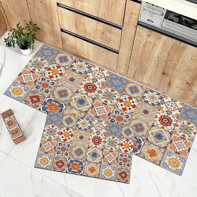 Bohemian Pattern Area Rug Kitchen Mat Non-Slip Oil Proof Floor Mat Livingroom Rug Indoor Outdoor Mat Bedroom Decor Bathroom Mat Entrance Rug Door Mat