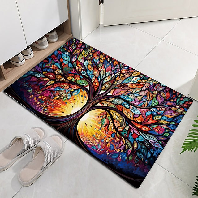 Stained Glass Tree Life Doormat Floor Mats Washable Rugs Kitchen Mat Non-Slip Oil Proof Rug Indoor Outdoor Mat Bedroom Decor Bathroom Mat Entrance Rug