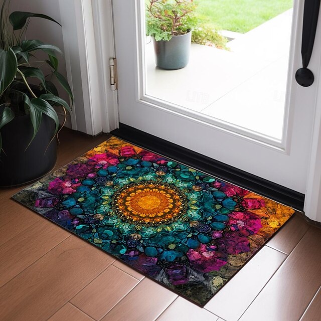 Painting Mandala Bohemian Doormat v Non-Slip Oil Proof Rug Indoor Outdoor Mat Bedroom Decor Bathroom Mat Entrance Rug