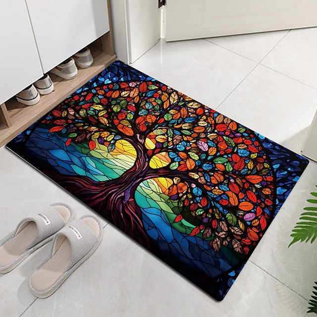 Stained Glass Tree Life Doormat Floor Mats Washable Rugs Kitchen Mat Non-Slip Oil Proof Rug Indoor Outdoor Mat Bedroom Decor Bathroom Mat Entrance Rug