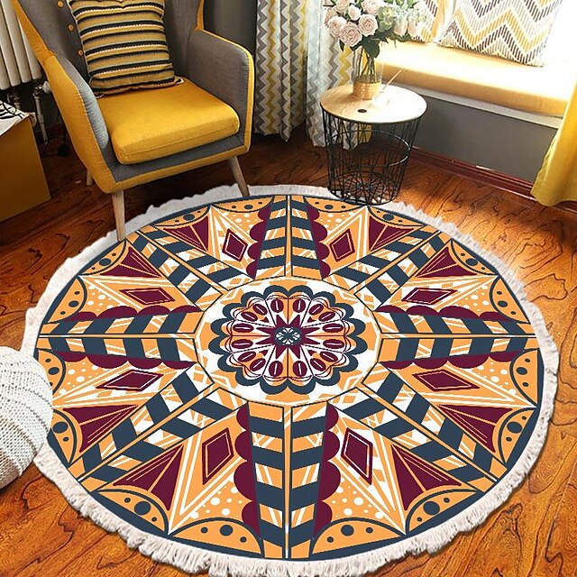 Mandala Tassel Round Carpet Area Rug Ethnic Style Room Living Room Bedroom Coffee Table Floor Mat