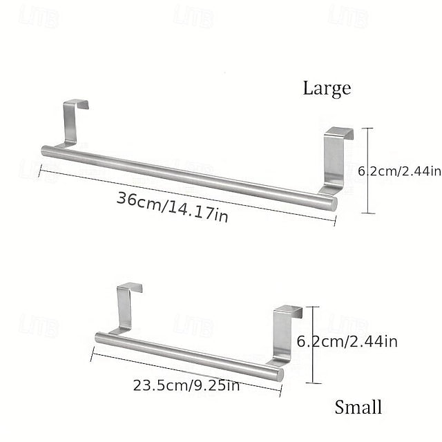 2pcs Stainless Steel No-Drill Over-the-Door Towel Rack: Perfect for Kitchen Cabinet Doors, Back of Doors, Ideal for Hanging Dishcloths, Towels, providing Convenient Storage and Organization