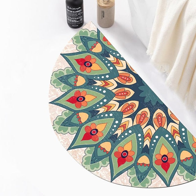 Boho Style Half Round Doormat Floor mats Washable Rugs Kitchen Mat,Non Slip Durable Welcome Door Mats, Boots Scraper Mats Indoor Outdoor Rug, Semicircle Door Mats for Entry,Bathroom Rug