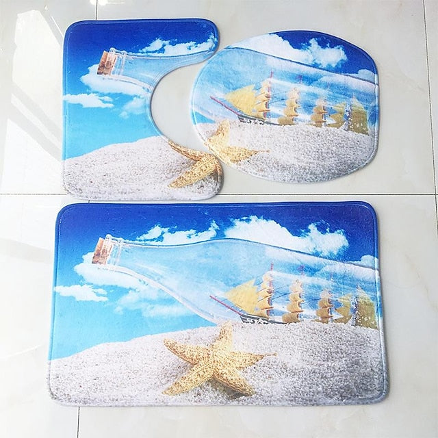 3Pcs/Set Bathroom Non-Slip Pedestal Rug + Lid Toilet Cover + Bath Mat Washable