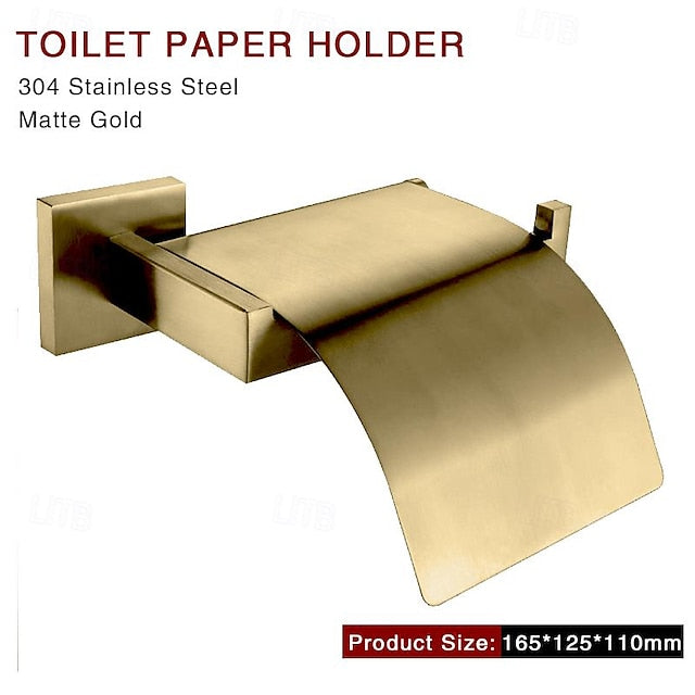 Bathroom Hardware Accessories Stainless Steel Wall Mounted Brushed Nickel Towel Bar Hand Towel Holder Toilet Paper Holder Robe Towel Hook Coat Hook Towel Bar (Gold)