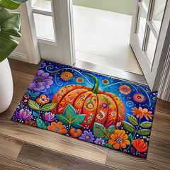 Autumn Pumpkin Folk Art Doormat Kitchen Mat Floor Mat Non-Slip Area Rug Oil Proof Rug Indoor Outdoor Mat Bedroom Decor Bathroom Mat Entrance Rug