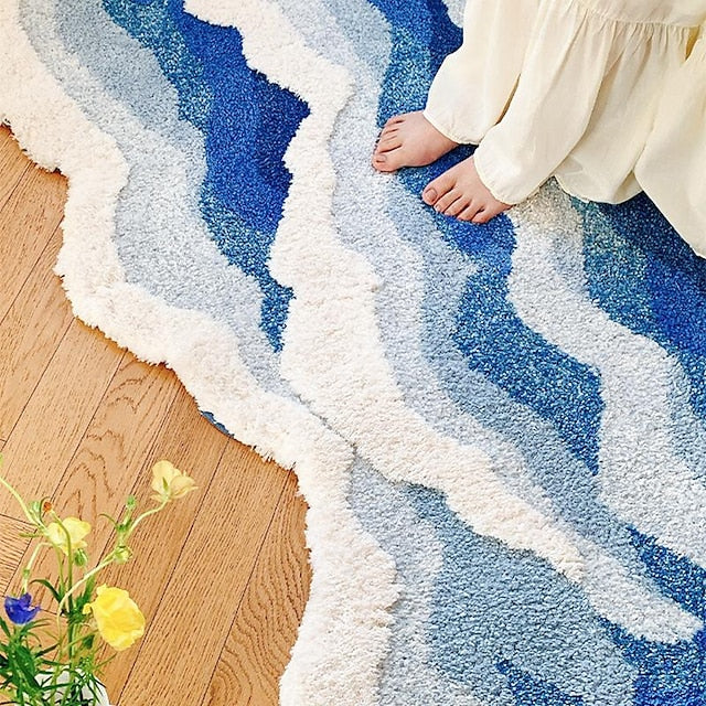 Wave Tufted Special-shaped Flocking Carpet Rug Living Room Home Anti-slip Bedroom Bedside Blanket Machine Washable