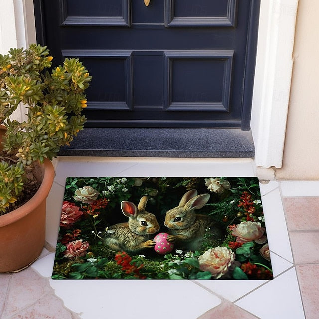 Easter Rabbits Egg Doormat Floor Mats Washable Rugs Kitchen Mat Non-Slip Oil Proof Rug Indoor Outdoor Mat Bedroom Decor Bathroom Mat Entrance Rug