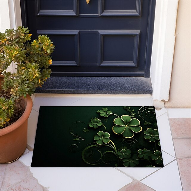 Saint Patrick's Day Doormat Floor Mats Washable Rugs Kitchen Mat Non-Slip Oil Proof Rug Lucky Clover Indoor Outdoor Mat Bedroom Decor Bathroom Mat Entrance Rug