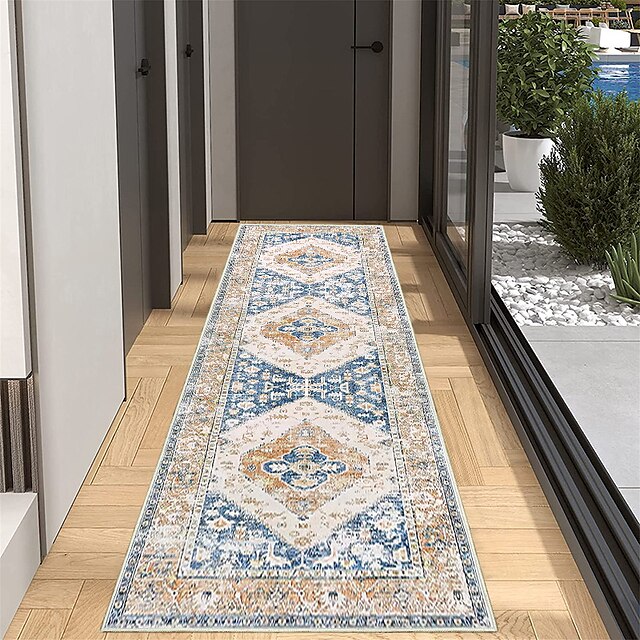 Bohemian Rug Runner Carpet Entrance Mat for Household Use Short Plush Tpr Anti Slip Water Washed Bottom Long Strip Carpet Mat