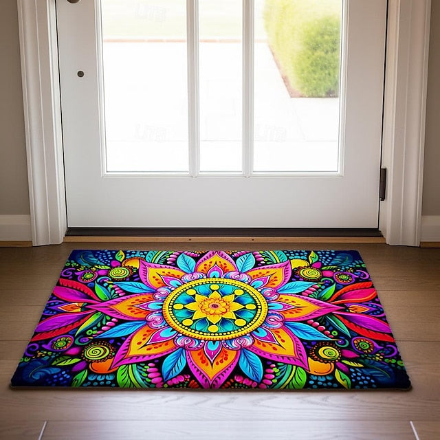 Painting Mandala Bohemian Doormat v Non-Slip Oil Proof Rug Indoor Outdoor Mat Bedroom Decor Bathroom Mat Entrance Rug