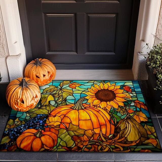 Doormat Pumpkin Sunflowers Kitchen Mat Floor Mat Non-Slip Area Rug Oil Proof Rug Indoor Outdoor Mat Bedroom Decor Bathroom Mat Entrance Rug