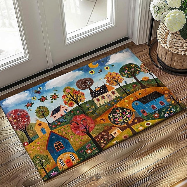 Folk Art Cats Doormat Kitchen Mat Floor Mat Non-Slip Area Rug Oil Proof Rug Indoor Outdoor Mat Bedroom Decor Bathroom Mat Entrance Entreyway Rug