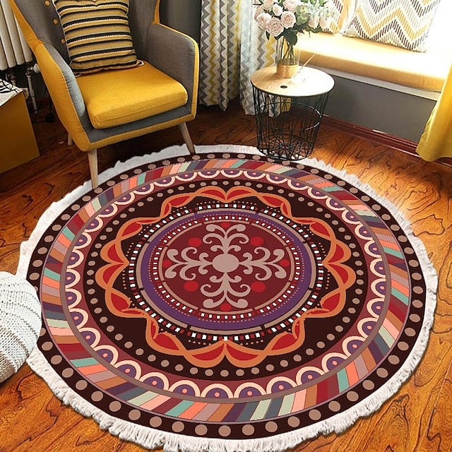 Mandala Tassel Round Carpet Area Rug Ethnic Style Room Living Room Bedroom Coffee Table Floor Mat