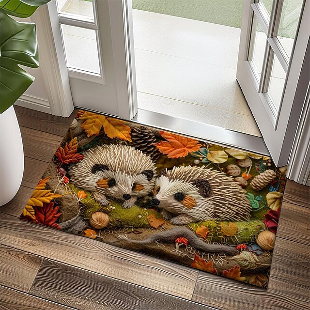 Hedgehog Forest Mushroom Doormat Kitchen Mat Floor Mat Non-Slip Area Rug Oil Proof Rug Indoor Outdoor Mat Bedroom Decor Bathroom Mat Entrance Rug