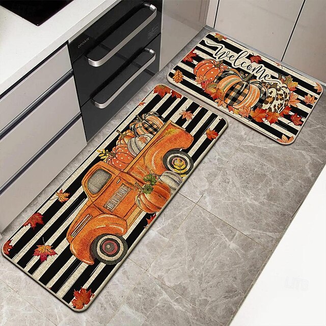 Autumn Pumpkin Truck Area Rug Kitchen Mat Non-Slip Oil Proof Floor Mat Livingroom Rug Indoor Outdoor Mat Bedroom Decor Bathroom Mat Entrance Rug Door Mat