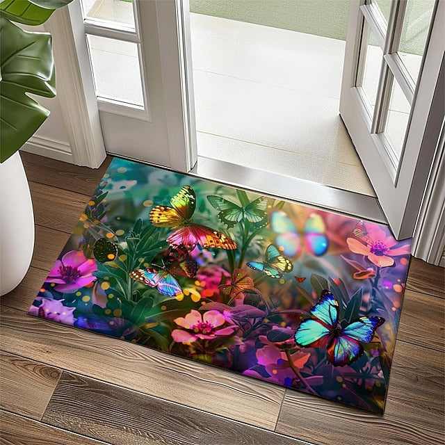 Butterfly Flowers Doormat Non-Slip Oil Proof Rug Indoor Outdoor Mat Bedroom Decor Bathroom Mat Entrance Rug Door Mat