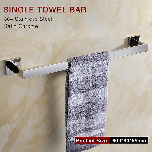 Bathroom Hardware Accessories Stainless Steel Wall Mounted Brushed Nickel Towel Bar Hand Towel Holder Toilet Paper Holder Robe Towel Hook Coat Hook Towel Bar (Bright Silver)