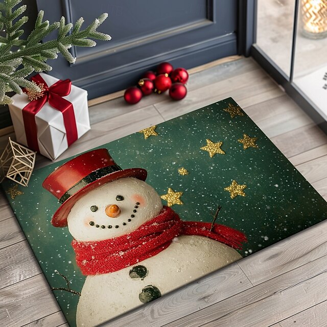 Christmas Decorations Doormat Snowman Kitchen Mat Floor Mat Non-Slip Area Rug Oil Proof Rug Indoor Outdoor Mat Bedroom Decor Bathroom Mat Entrance Rug