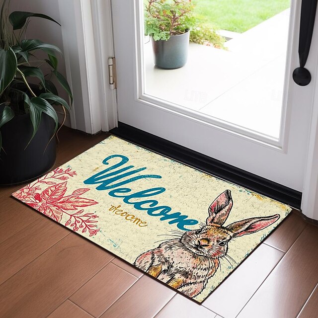 Welcome Rabbits Doormat Floor Mats Washable Rugs Kitchen Mat Non-Slip Oil Proof Rug Indoor Outdoor Mat Bedroom Decor Bathroom Mat Entrance Rug