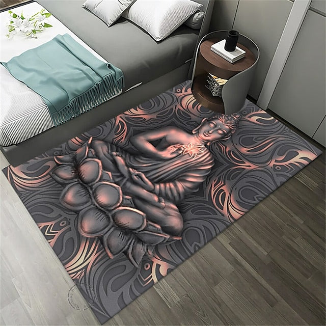 Art Buddha Boho Area Rug Non Slip Floor Mat Bedside Livingroom Bedroom Indoor Outdoor