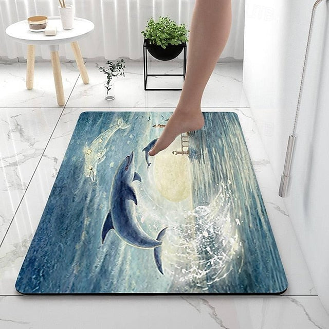 Sea Diatomaceous Earth Bath Mat Non-slip Soft Mat Rubber Anti-Slip Fast Dry Super Absorbent Thin Bathroom Mat for Under Door - Bathroom Floor Mat Rug Bathtub Front Shower Mat Sink