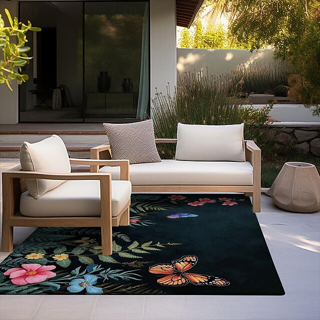 Green Butterfly Plant Area Rug Kitchen Mat Non-Slip Oil Proof Floor Mat Livingroom Rug Indoor Outdoor Mat Bedroom Decor Bathroom Mat Entrance Rug Door Mat