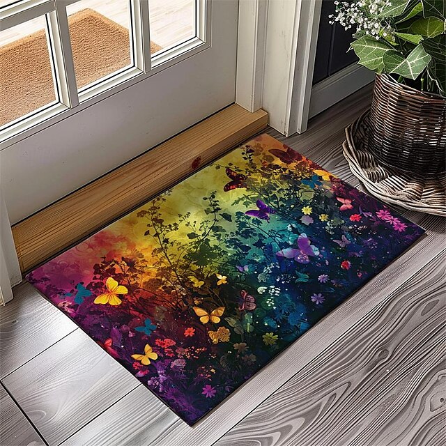 Butterfly Flowers Doormat Non-Slip Oil Proof Rug Indoor Outdoor Mat Bedroom Decor Bathroom Mat Entrance Rug Door Mat