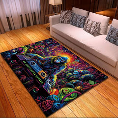 Blacklight Rug UV Reactive Glow in the Dark Area Rug Kitchen Mat Non-Slip Oil Proof Chimpanzees DJ Floor Mat Livingroom Rug Indoor Outdoor Mat Bedroom Decor Bathroom Mat Entrance Rug Door Mat